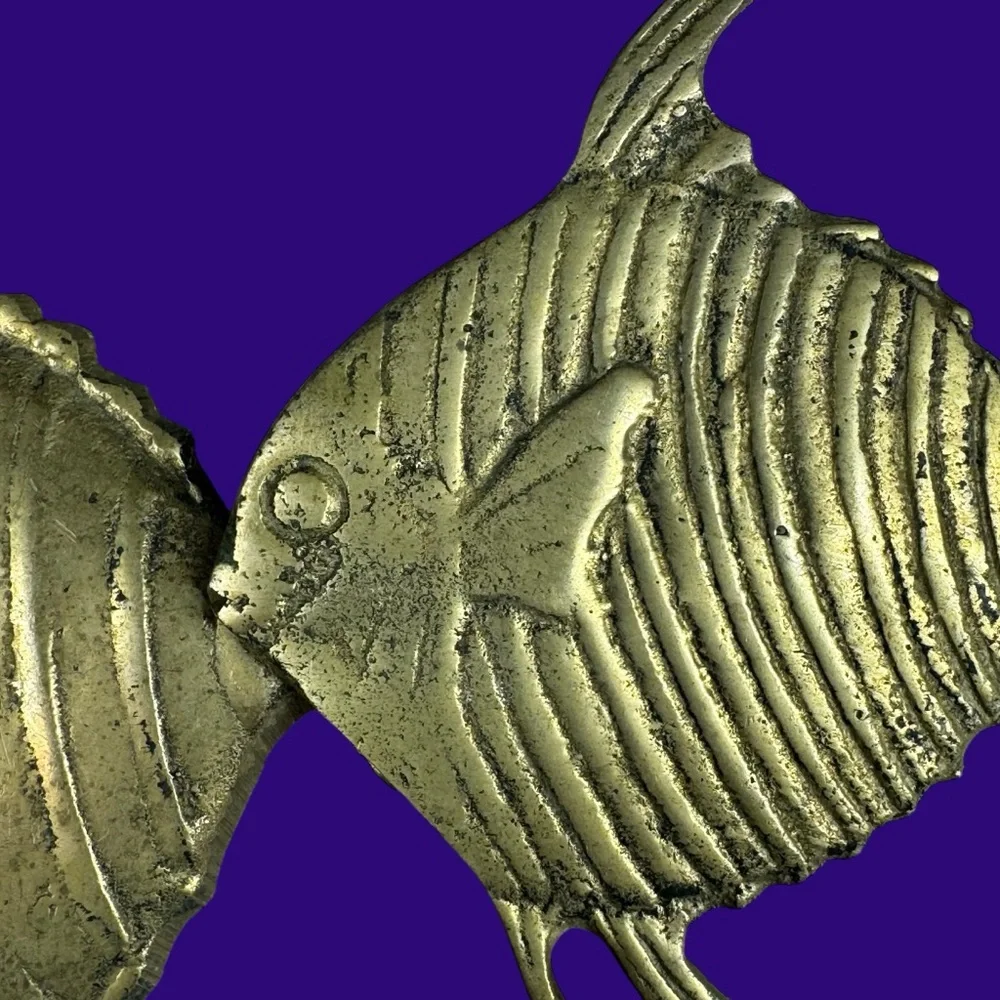 Vintage Brass Angelfish Wall Decor Set 6 Hollywood Regency MCM Fish Wall Art